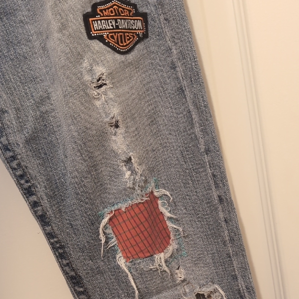 Z. Cavaricci Blue Flare Jeans with Distressed Patches - Picture 5 of 12
